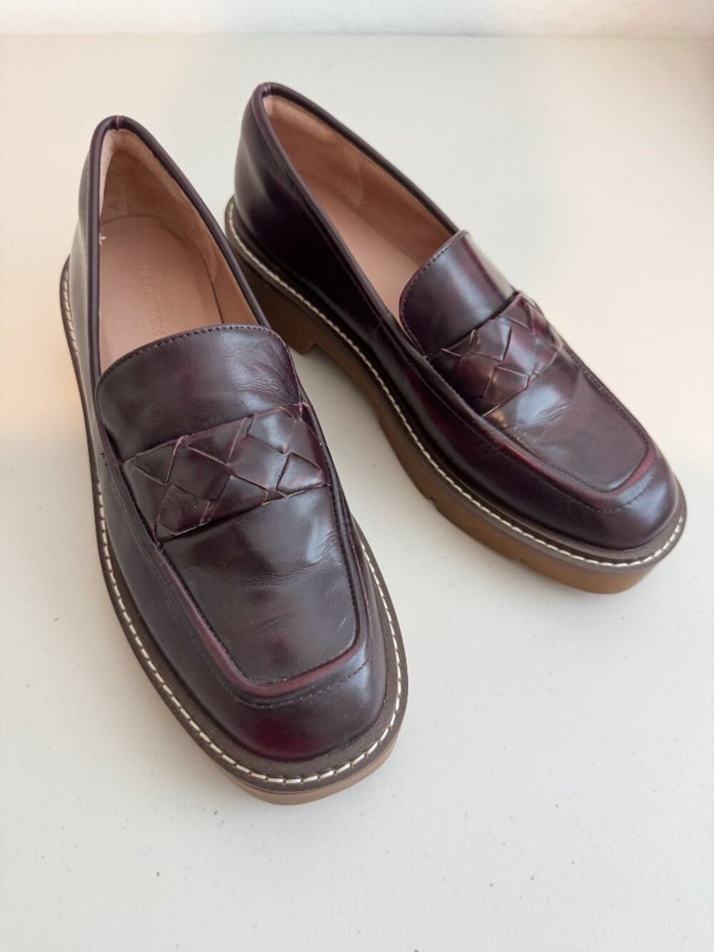 Nordstrom Notorie Leather Loafers Size 8 Burgundy Chunky Platform Shoes Academia
